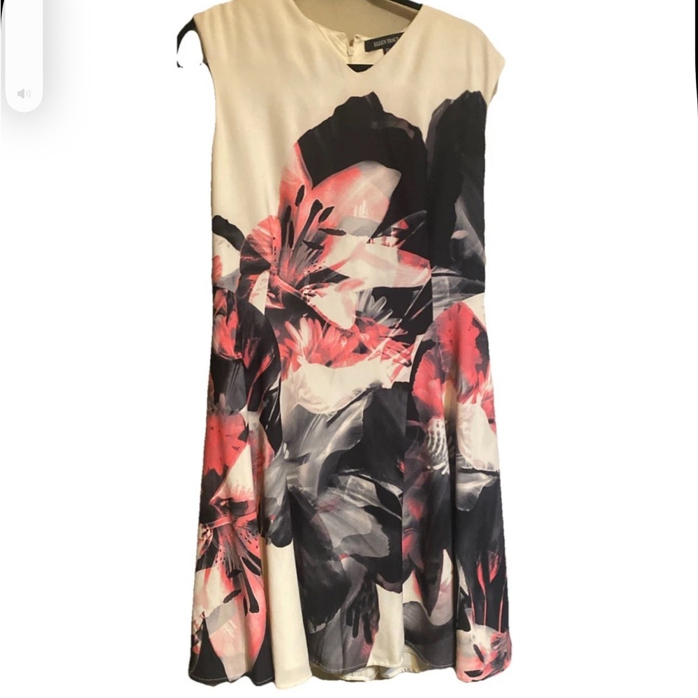 Sleeveless Floral A-Line Dress in Cream and Coral by Ellen Tracey